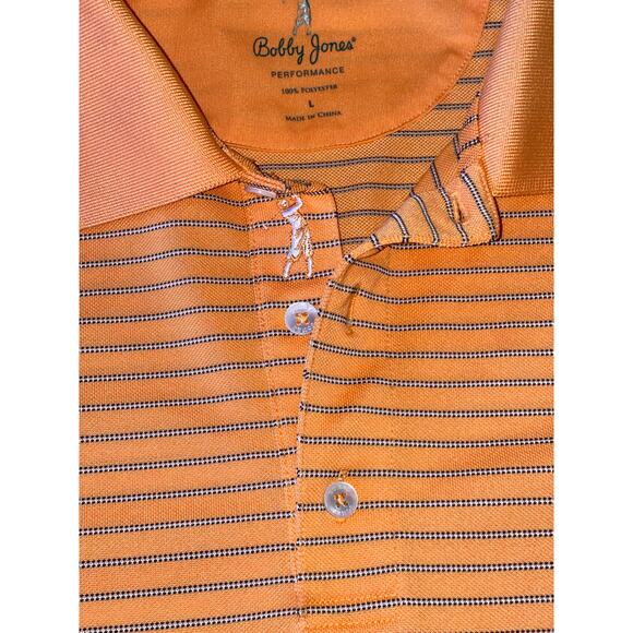Mens Bobby Jones Performance Orange Striped Short Sleeve US Open Golf Polo Large - Picture 7 of 8